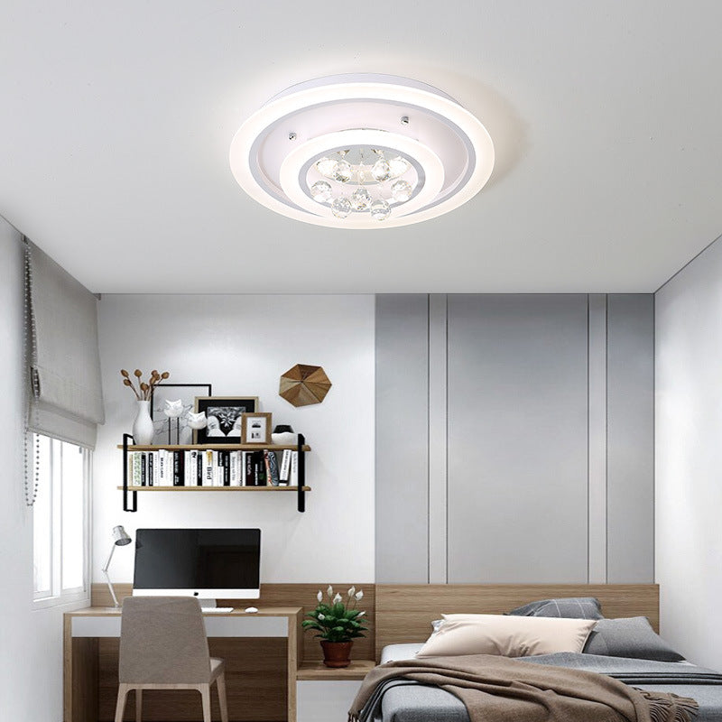 Modern Crystal Ball Round Flush Mount Light with LED Ceiling Light/Remote Control Dimming - 19.5"/23.5" Wide