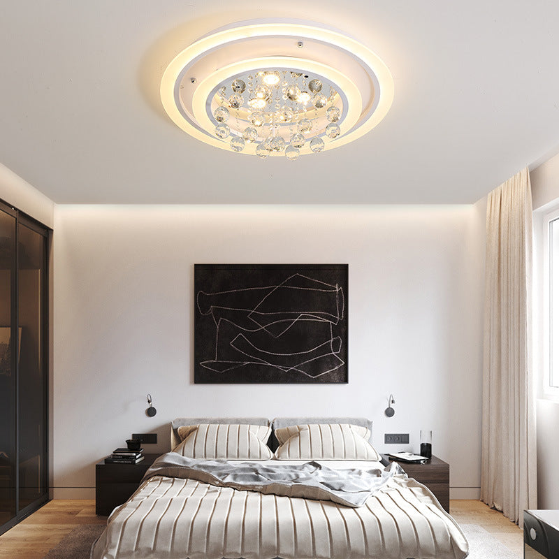 Modern Crystal Ball Round Flush Mount Light with LED Ceiling Light/Remote Control Dimming - 19.5"/23.5" Wide