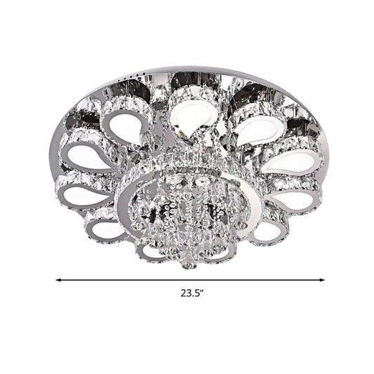 Led Living Room Ceiling Mounted Fixture With Chrome Finish And Flower Crystal Shade - 18/23.5/31.5
