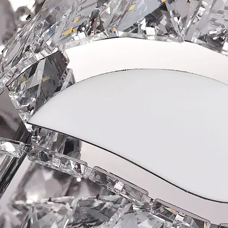 LED Living Room Ceiling Mounted Fixture with Chrome Finish and Flower Crystal Shade - 18"/23.5"/31.5" Width - Warm, White, 3 Color Light Options