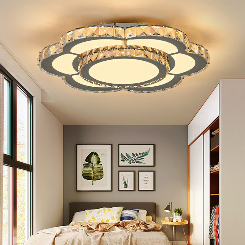 Contemporary Crystal Flush Mount Lamp: Floral Living Room LED Light Fixture in Warm/White - 10"/18"/23.5" Wide