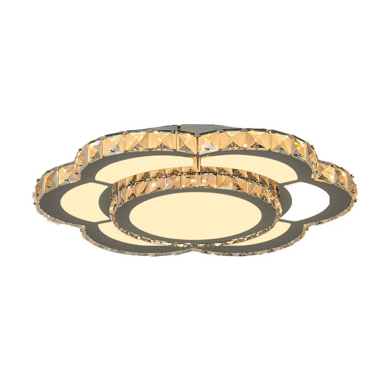 Contemporary Crystal Flush Mount Lamp: Floral Living Room LED Light Fixture in Warm/White - 10"/18"/23.5" Wide