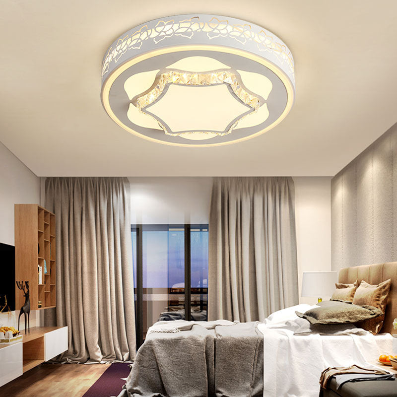 Contemporary White LED Flush Mount Ceiling Light with Remote Control Dimming - Floral Pattern - 3 Color Options
