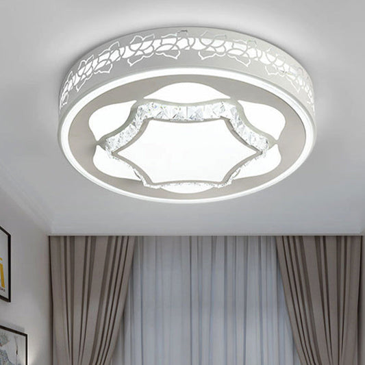 Contemporary White LED Flush Mount Ceiling Light with Remote Control Dimming - Floral Pattern - 3 Color Options