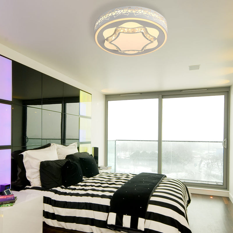 Contemporary White LED Flush Mount Ceiling Light with Remote Control Dimming - Floral Pattern - 3 Color Options