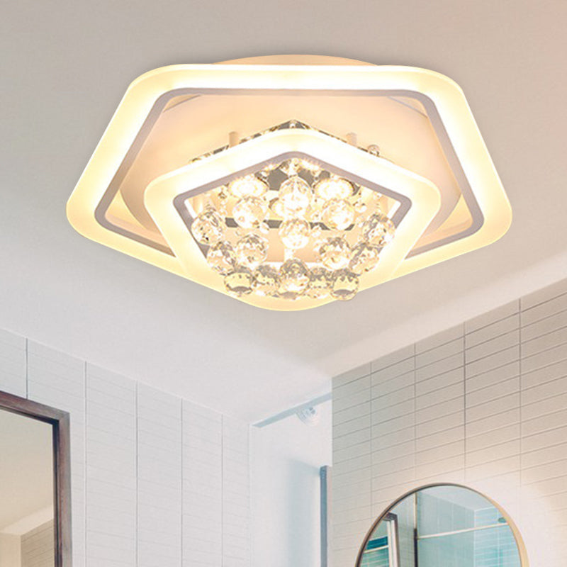 Modern White Crystal Ball Flush Mount Light - LED Ceiling Fixture (19.5"/23.5"/27.5" Wide) in Warm/White Light