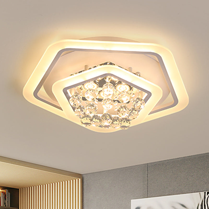 Modern White Crystal Ball Flush Mount Light - LED Ceiling Fixture (19.5"/23.5"/27.5" Wide) in Warm/White Light