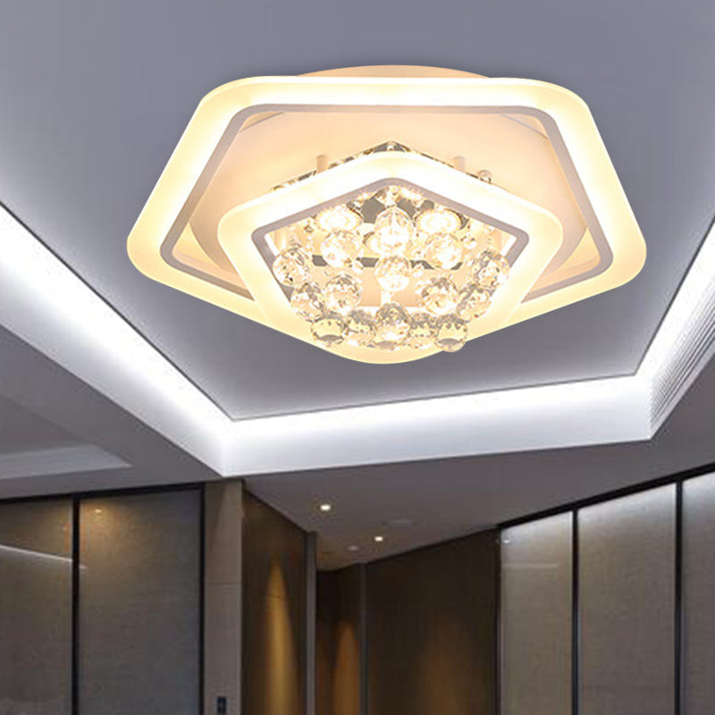 Modern White Crystal Ball Flush Mount Light - LED Ceiling Fixture (19.5"/23.5"/27.5" Wide) in Warm/White Light