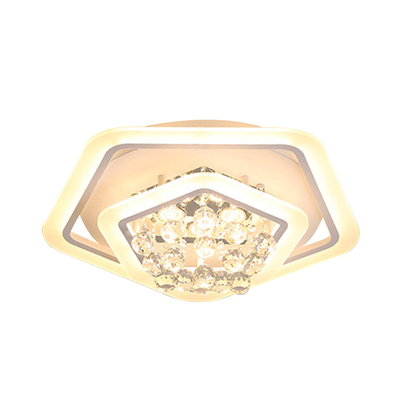 Modern White Crystal Ball Flush Mount Light - LED Ceiling Fixture (19.5"/23.5"/27.5" Wide) in Warm/White Light
