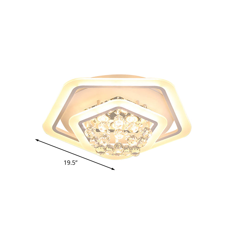 Modern White Crystal Ball Flush Mount Light - LED Ceiling Fixture (19.5"/23.5"/27.5" Wide) in Warm/White Light