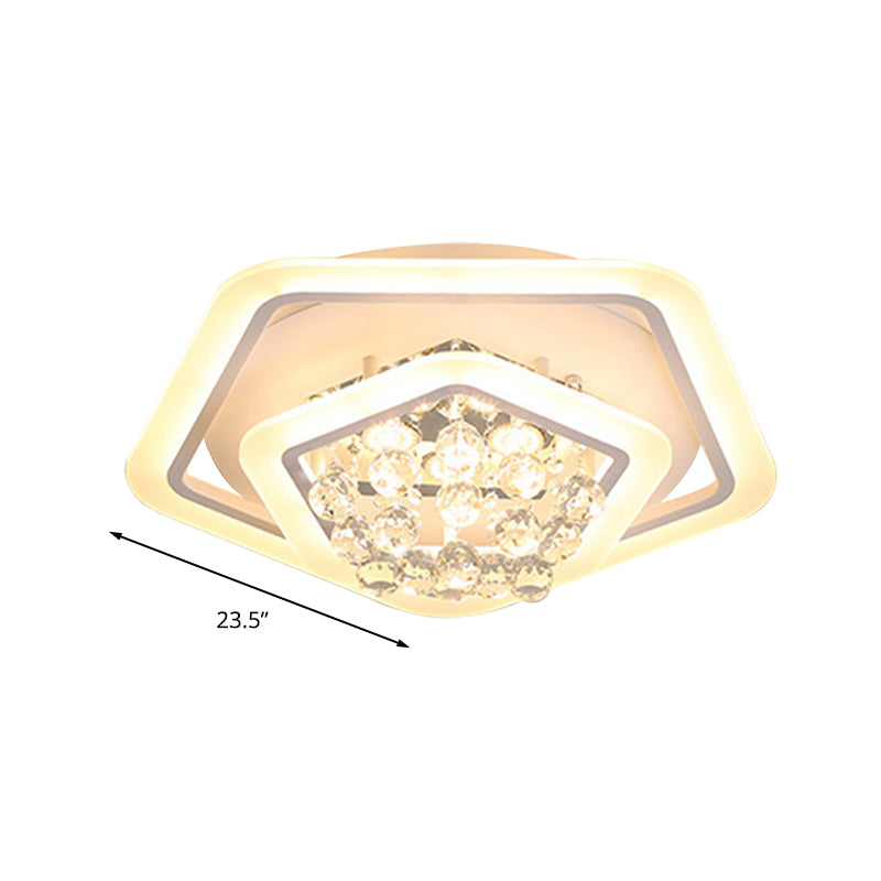 Modern White Crystal Ball Flush Mount Light - LED Ceiling Fixture (19.5"/23.5"/27.5" Wide) in Warm/White Light