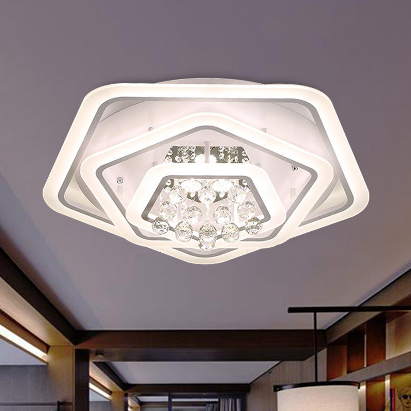 Modern White Crystal Ball Flush Mount Light - LED Ceiling Fixture (19.5"/23.5"/27.5" Wide) in Warm/White Light