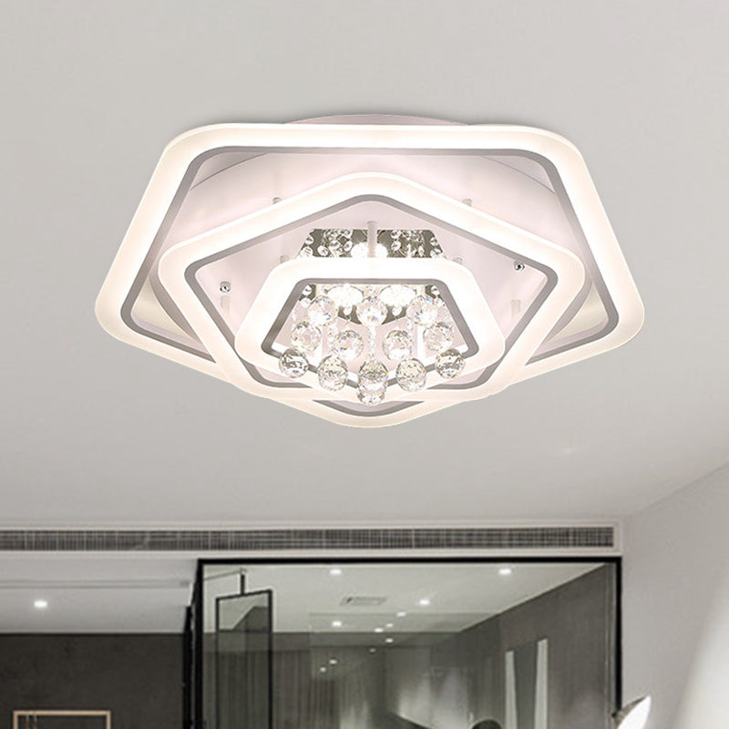 Modern White Crystal Ball Flush Mount Light - LED Ceiling Fixture (19.5"/23.5"/27.5" Wide) in Warm/White Light