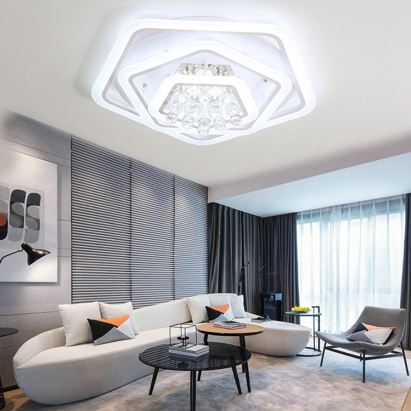 Modern White Crystal Ball Flush Mount Light - LED Ceiling Fixture (19.5"/23.5"/27.5" Wide) in Warm/White Light
