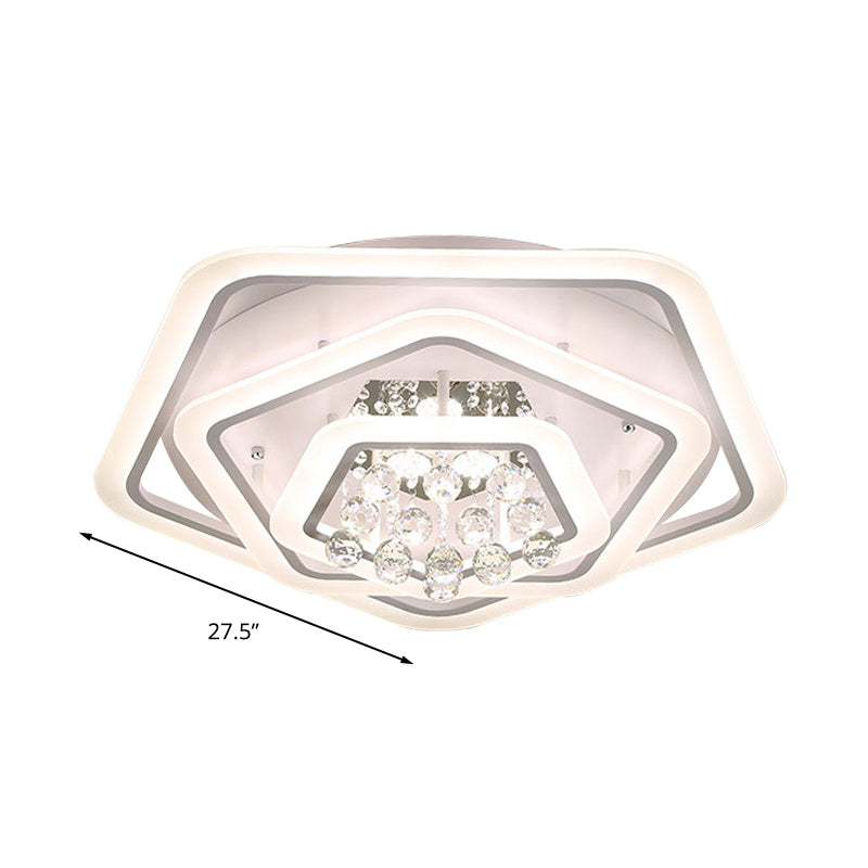 Modern White Crystal Ball Flush Mount Light - LED Ceiling Fixture (19.5"/23.5"/27.5" Wide) in Warm/White Light