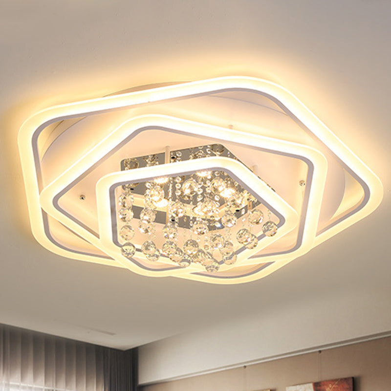 Modern White Crystal Ball Flush Mount Light - LED Ceiling Fixture (19.5"/23.5"/27.5" Wide) in Warm/White Light