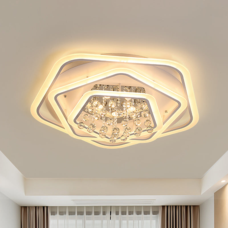 Modern White Crystal Ball Flush Mount Light - LED Ceiling Fixture (19.5"/23.5"/27.5" Wide) in Warm/White Light
