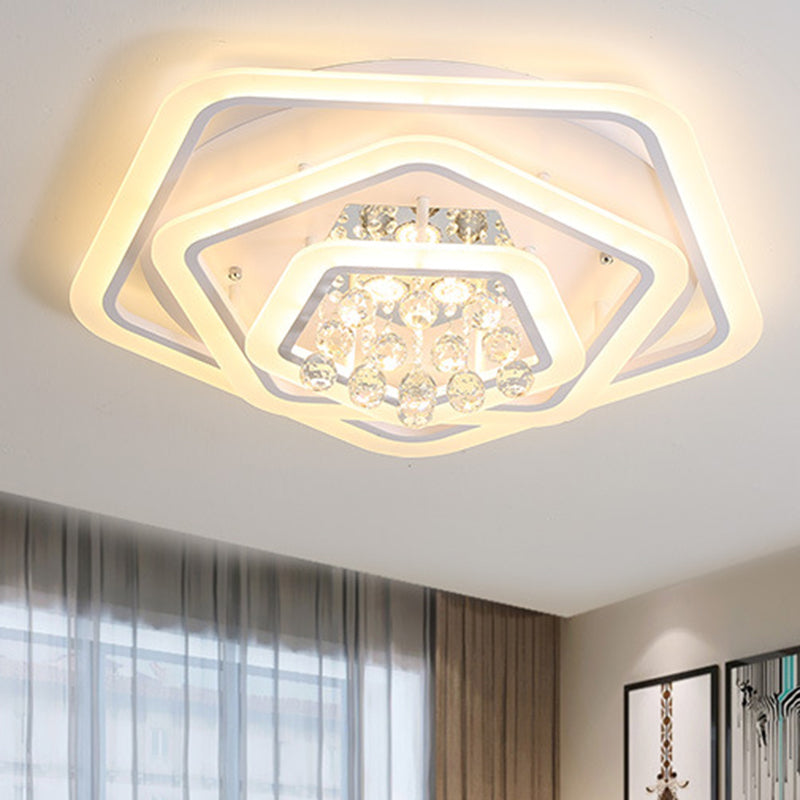 Modern White Crystal Ball Flush Mount Light - LED Ceiling Fixture (19.5"/23.5"/27.5" Wide) in Warm/White Light