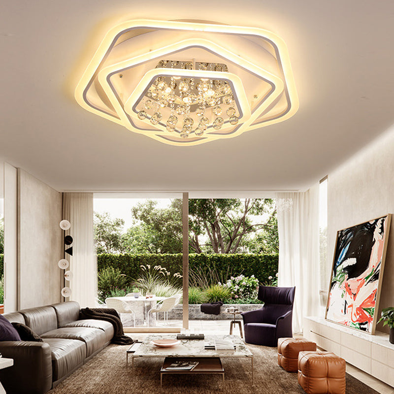 Modern White Crystal Ball Flush Mount Light - LED Ceiling Fixture (19.5"/23.5"/27.5" Wide) in Warm/White Light