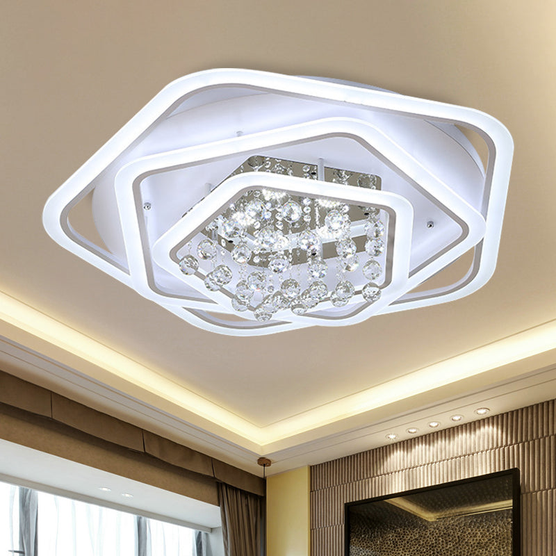 Modern White Crystal Ball Flush Mount Light - LED Ceiling Fixture (19.5"/23.5"/27.5" Wide) in Warm/White Light