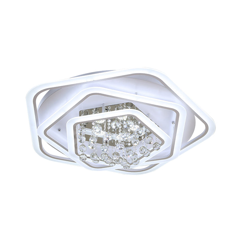 Modern White Crystal Ball Flush Mount Light - LED Ceiling Fixture (19.5"/23.5"/27.5" Wide) in Warm/White Light