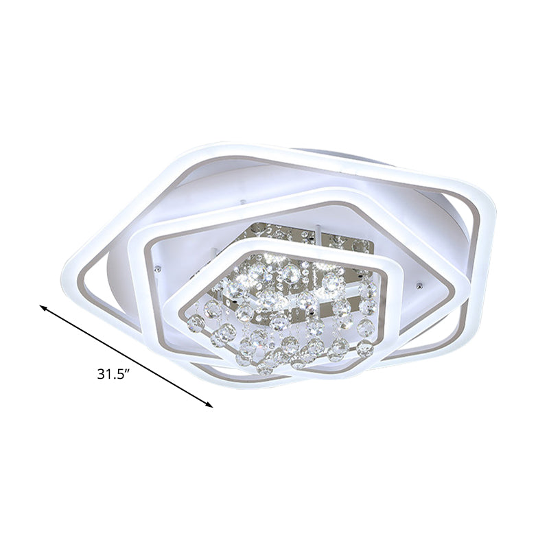 Modern White Crystal Ball Flush Mount Light - LED Ceiling Fixture (19.5"/23.5"/27.5" Wide) in Warm/White Light
