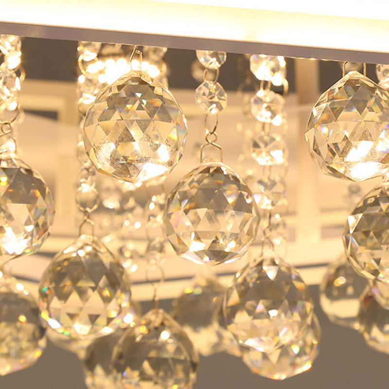 Modern White Crystal Ball Flush Mount Light - LED Ceiling Fixture (19.5"/23.5"/27.5" Wide) in Warm/White Light