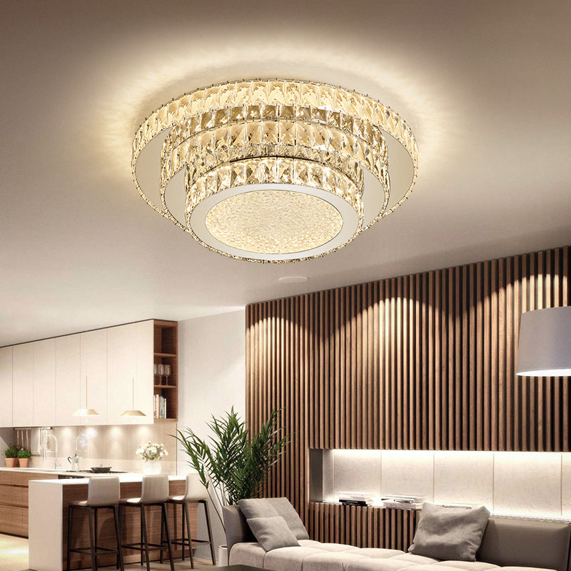 Modern White LED Flush Light Fixture - 18"/21.5" Three-Tiered Design