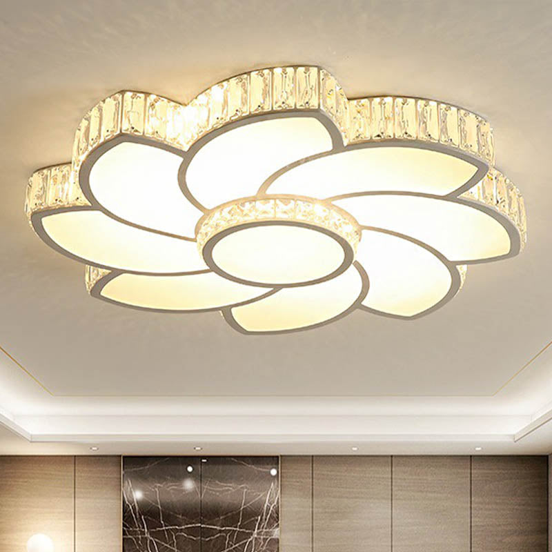 Contemporary Crystal Floral LED Flush Light for Bedroom - 23.5"/31.5"/39" - White - 3 Light Colors - Remote Control Dimming