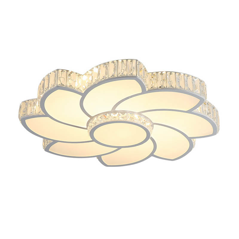 Contemporary Crystal Floral LED Flush Light for Bedroom - 23.5"/31.5"/39" - White - 3 Light Colors - Remote Control Dimming