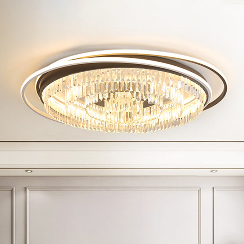 Simple Crystal LED Circular Living Room Flush Light -18"/23.5"/31.5" W, White Light/Remote Control Dimming