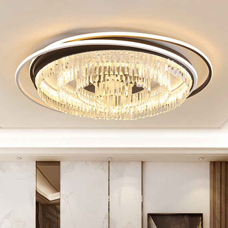 Simple Crystal LED Circular Living Room Flush Light -18"/23.5"/31.5" W, White Light/Remote Control Dimming