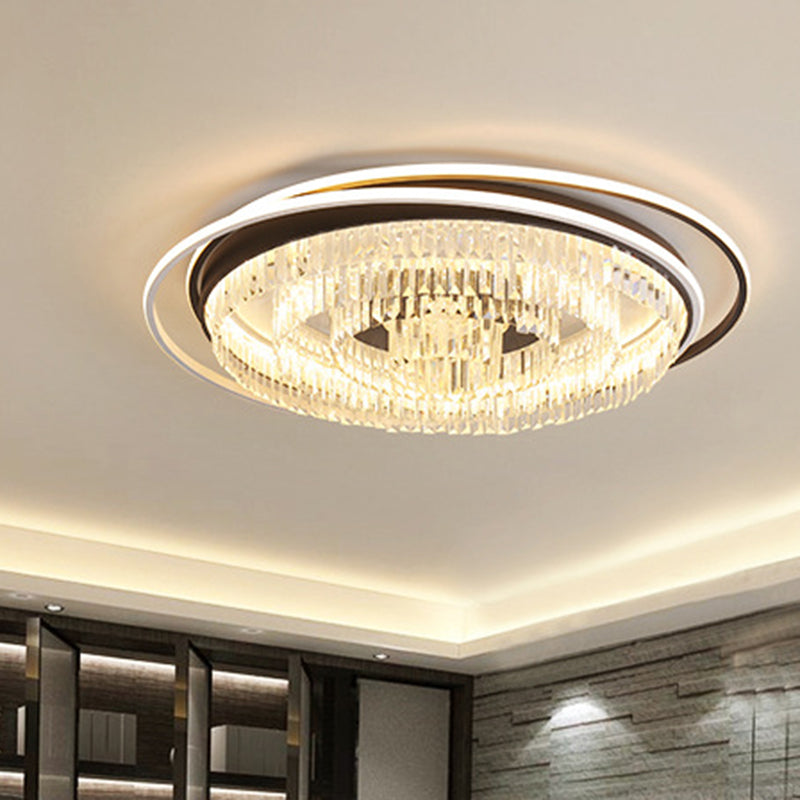 Simple Crystal LED Circular Living Room Flush Light -18"/23.5"/31.5" W, White Light/Remote Control Dimming