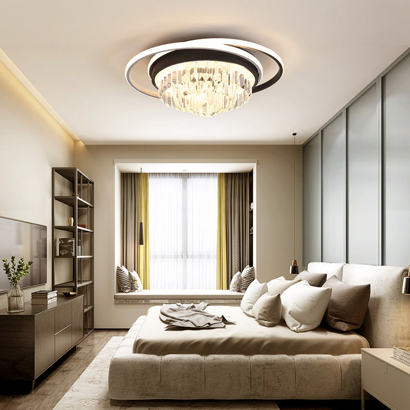 Simple Crystal LED Circular Living Room Flush Light -18"/23.5"/31.5" W, White Light/Remote Control Dimming