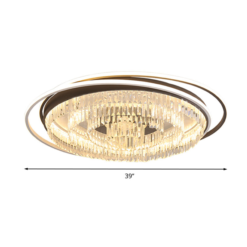 Simple Crystal LED Circular Living Room Flush Light -18"/23.5"/31.5" W, White Light/Remote Control Dimming