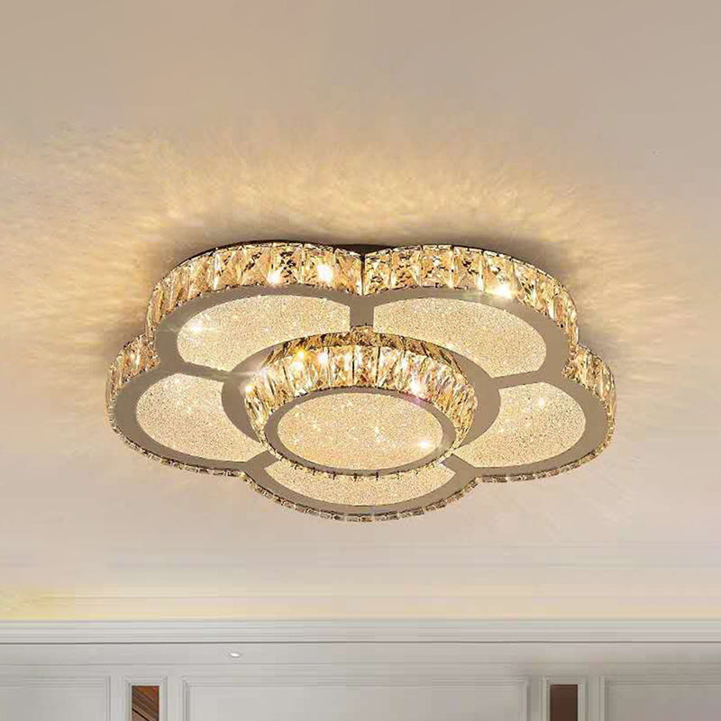 Modern White Clear Crystal Glass Flower Flush Mount LED Ceiling Light - 14"/18"/23.5" Warm/White Light, Remote Control Dimmable