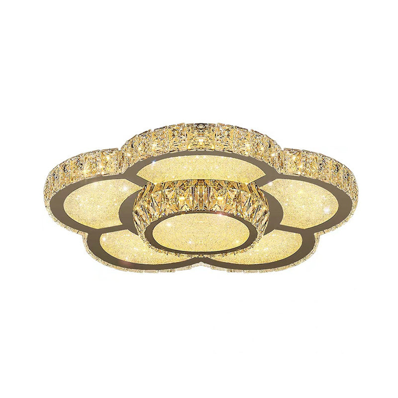 Modern White Clear Crystal Glass Flower Flush Mount LED Ceiling Light - 14"/18"/23.5" Warm/White Light, Remote Control Dimmable