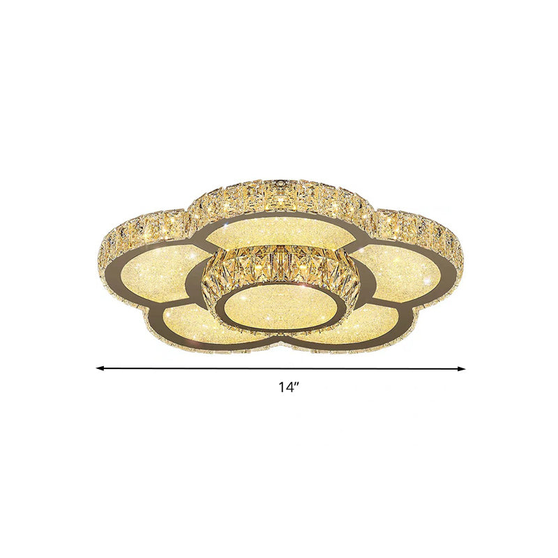 Modern White Clear Crystal Glass Flower Flush Mount LED Ceiling Light - 14"/18"/23.5" Warm/White Light, Remote Control Dimmable