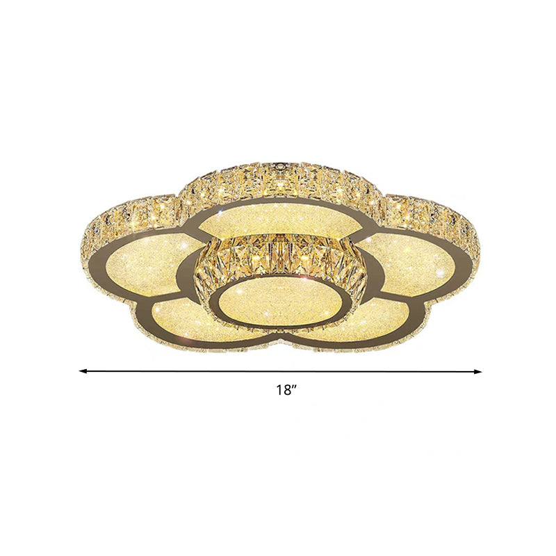 Modern White Clear Crystal Glass Flower Flush Mount LED Ceiling Light - 14"/18"/23.5" Warm/White Light, Remote Control Dimmable
