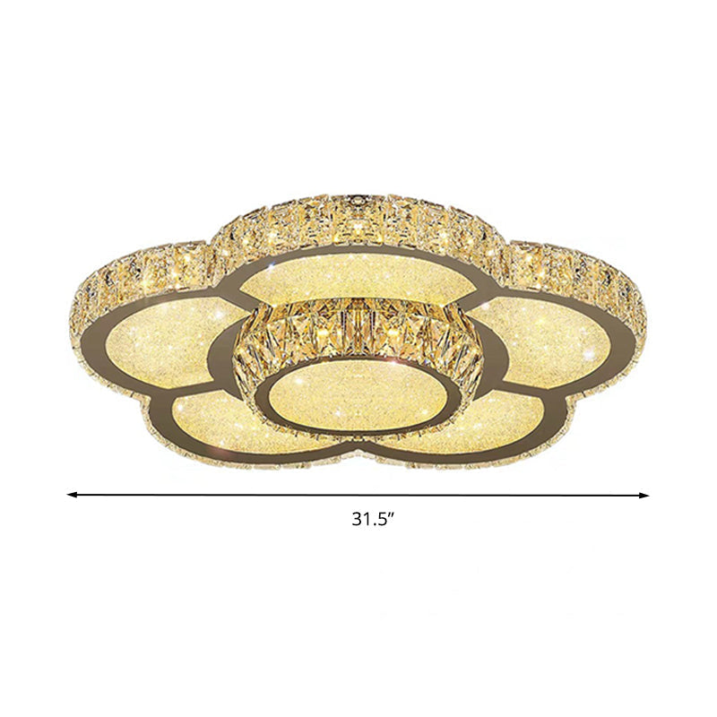 Modern White Clear Crystal Glass Flower Flush Mount Led Ceiling Light - 14/18/23.5 Warm/White Remote