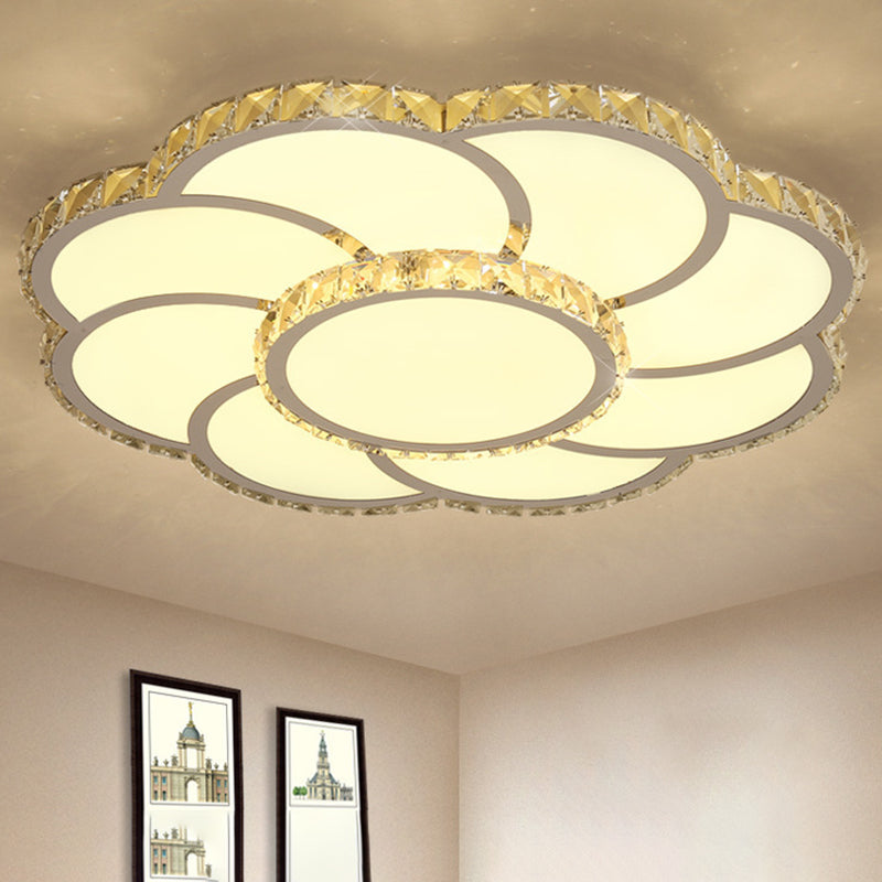 Plafonnier en cristal moderne - Plafonnier LED intelligent de 18"/24" de large - Lumière chaude/blanche