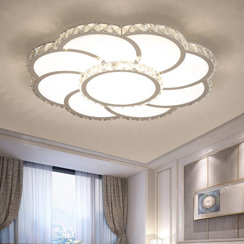 Plafonnier en cristal moderne - Plafonnier LED intelligent de 18"/24" de large - Lumière chaude/blanche
