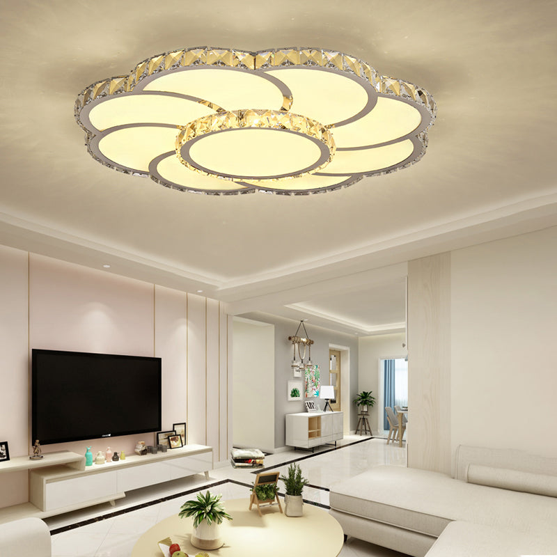 Plafonnier en cristal moderne - Plafonnier LED intelligent de 18"/24" de large - Lumière chaude/blanche