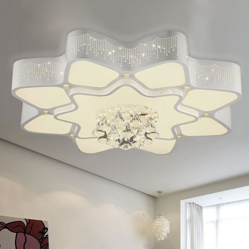 Modern White LED Flower Crystal Ceiling Lamp – 21"/24.5"/31.5" Flush Mount for Living Room