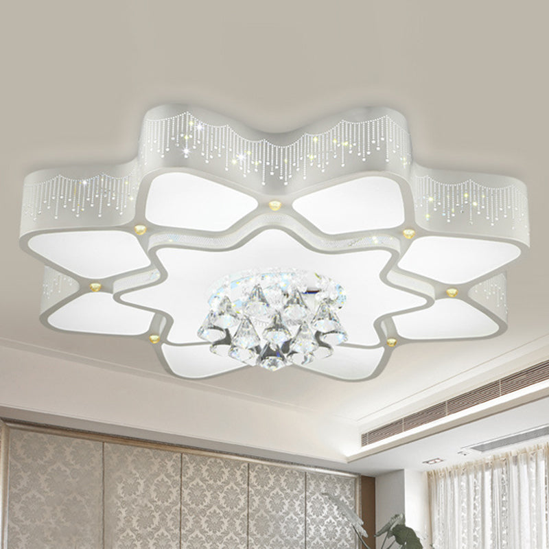 Modern White LED Flower Crystal Ceiling Lamp – 21"/24.5"/31.5" Flush Mount for Living Room