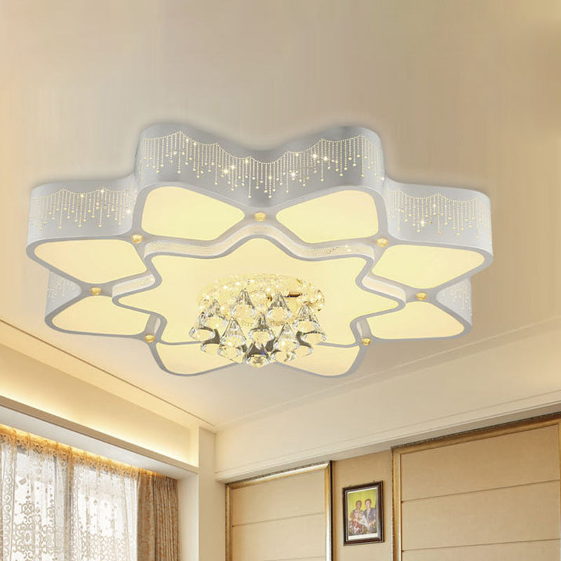Modern White LED Flower Crystal Ceiling Lamp – 21"/24.5"/31.5" Flush Mount for Living Room