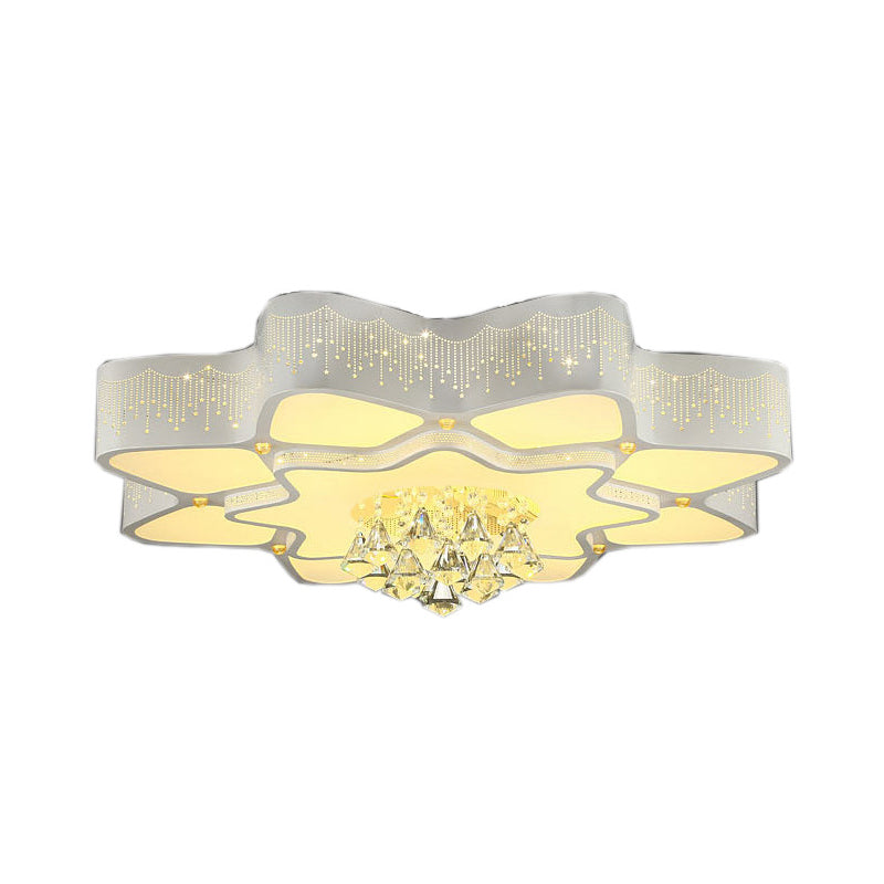 Modern White LED Flower Crystal Ceiling Lamp – 21"/24.5"/31.5" Flush Mount for Living Room