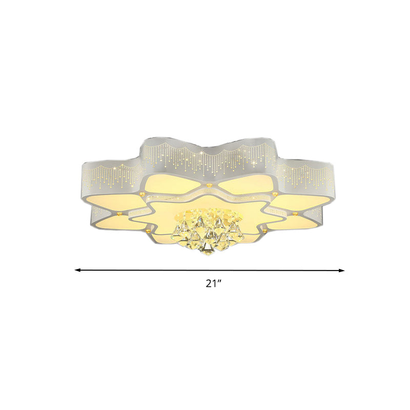 Modern White LED Flower Crystal Ceiling Lamp – 21"/24.5"/31.5" Flush Mount for Living Room