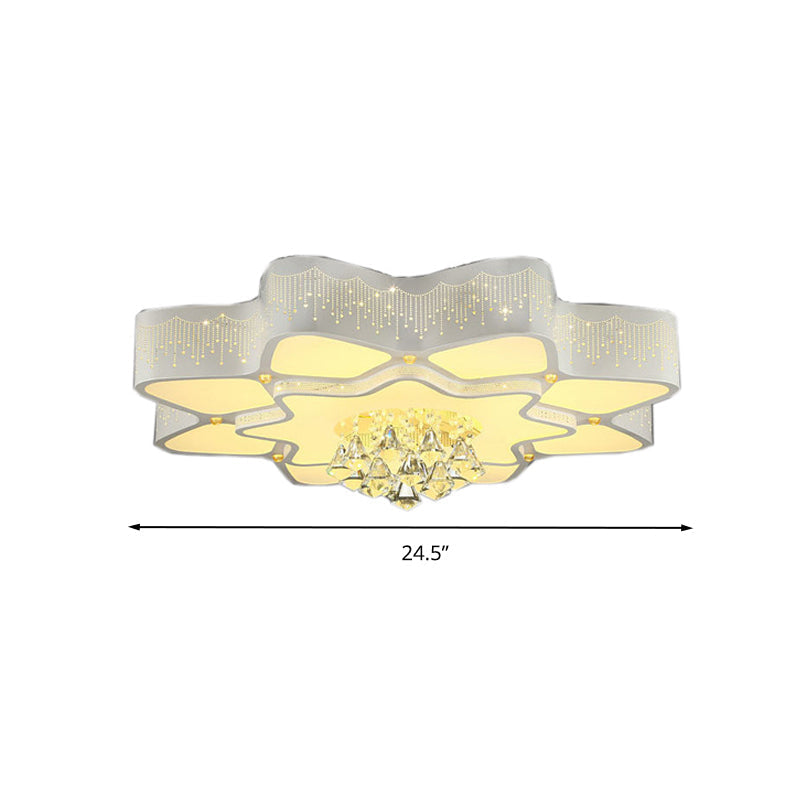 Modern White LED Flower Crystal Ceiling Lamp – 21"/24.5"/31.5" Flush Mount for Living Room