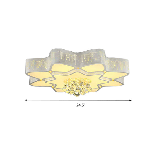 Modern White Led Flower Crystal Ceiling Lamp 21/24.5/31.5 Flush Mount For Living Room